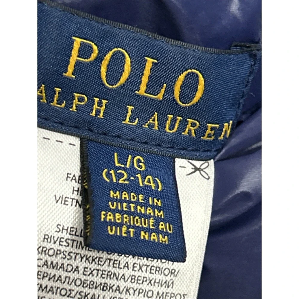 Boys Polo Ralph Lauren Down Vest Puffer Navy Blue/ White REVERSIBLE Large 12/14